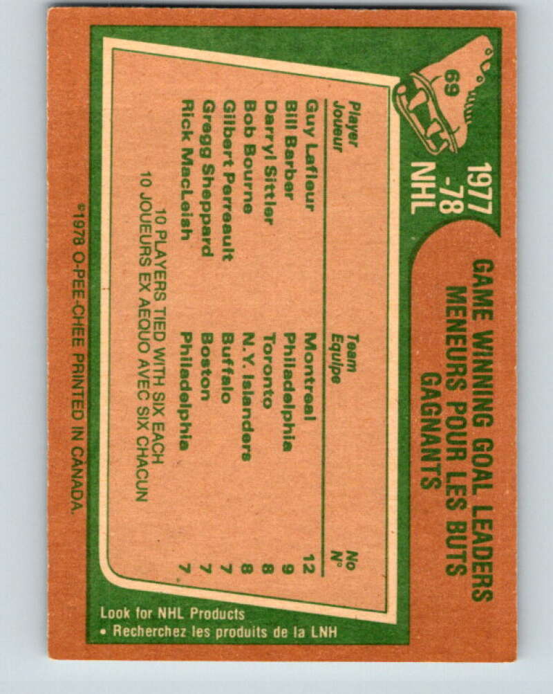 1978-79 O-Pee-Chee #69 Guy LaFleur/Barber/Sittler/Bourne LL   V21826