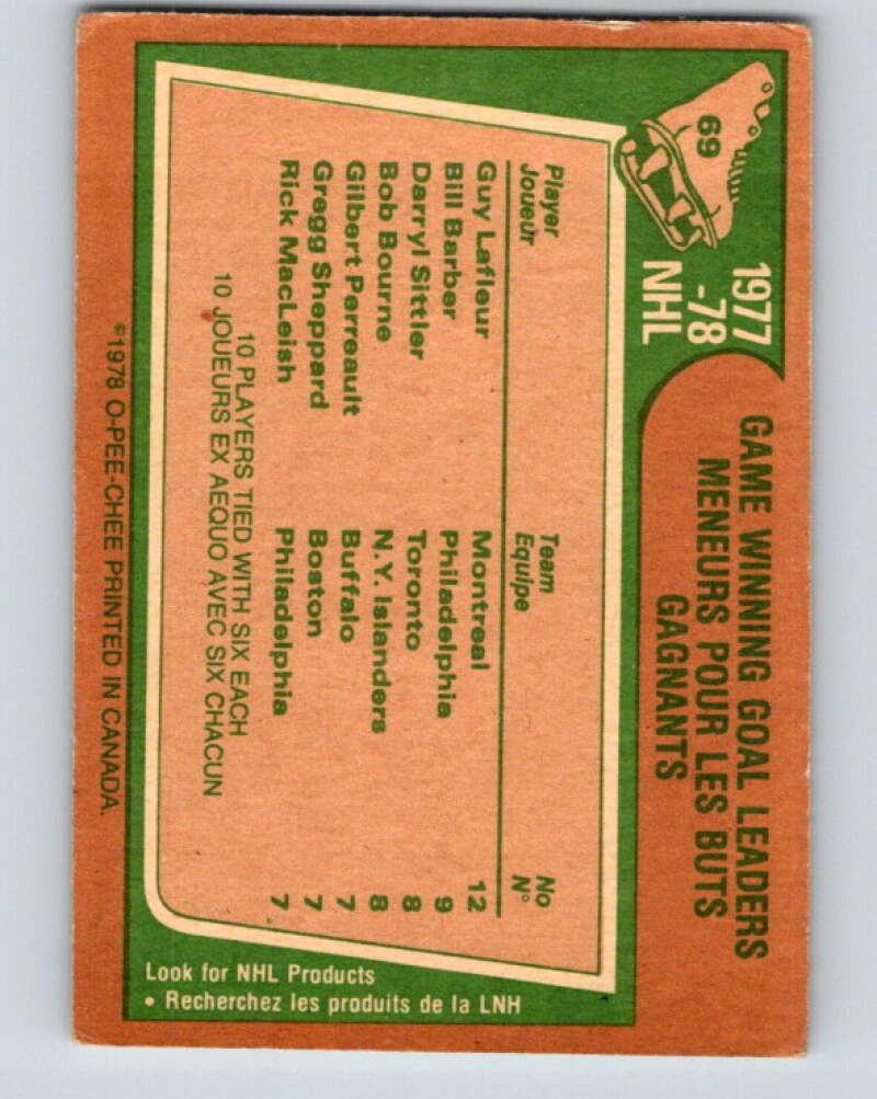 1978-79 O-Pee-Chee #69 Guy LaFleur/Barber/Sittler/Bourne LL   V21827