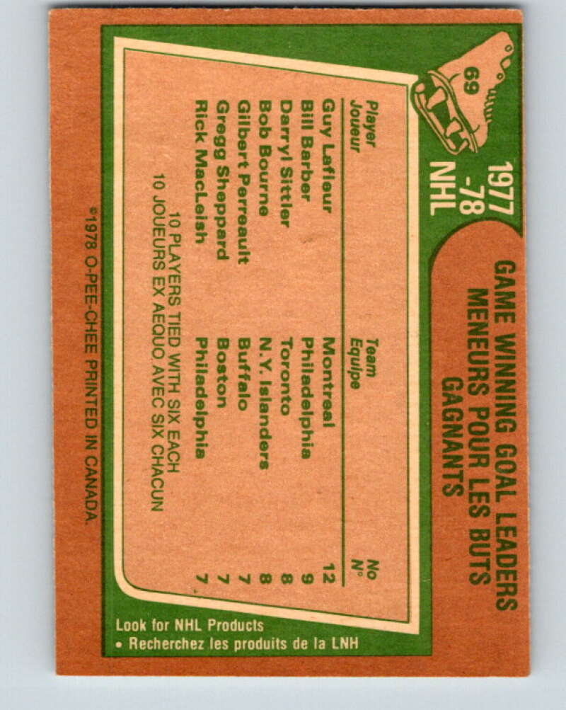 1978-79 O-Pee-Chee #69 Guy LaFleur/Barber/Sittler/Bourne LL   V21829