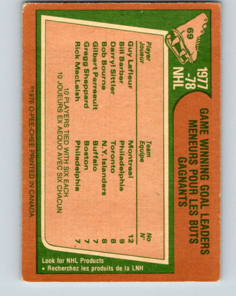 1978-79 O-Pee-Chee #69 Guy LaFleur/Barber/Sittler/Bourne LL   V21830