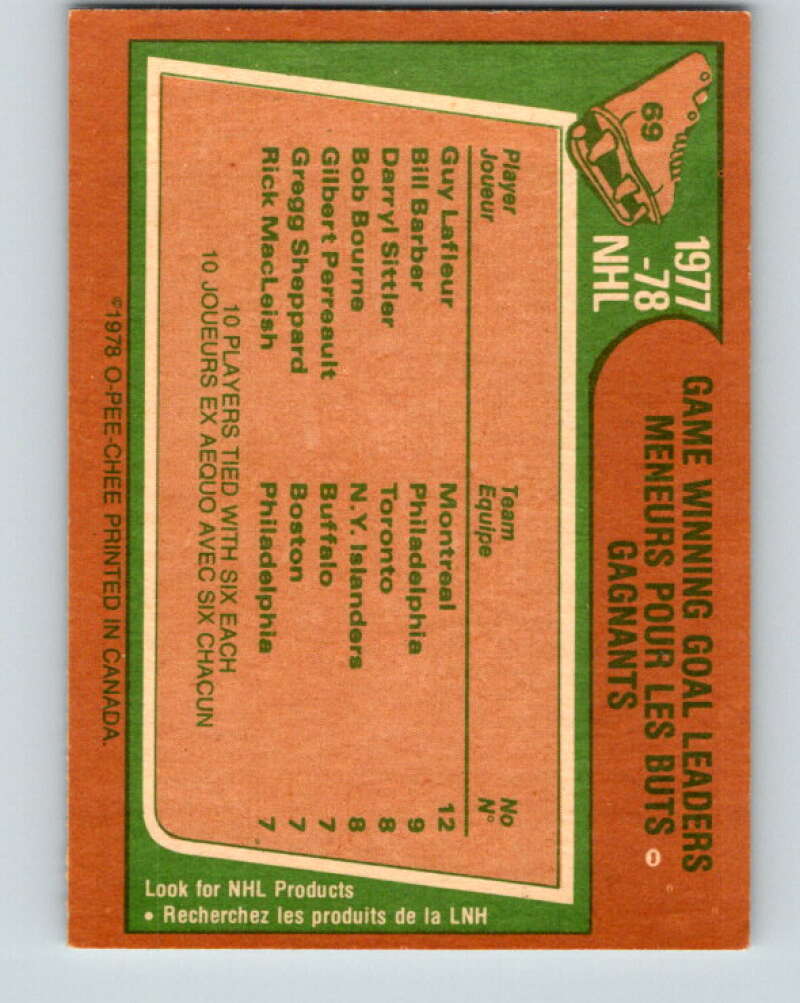 1978-79 O-Pee-Chee #69 Guy LaFleur/Barber/Sittler/Bourne LL   V21831