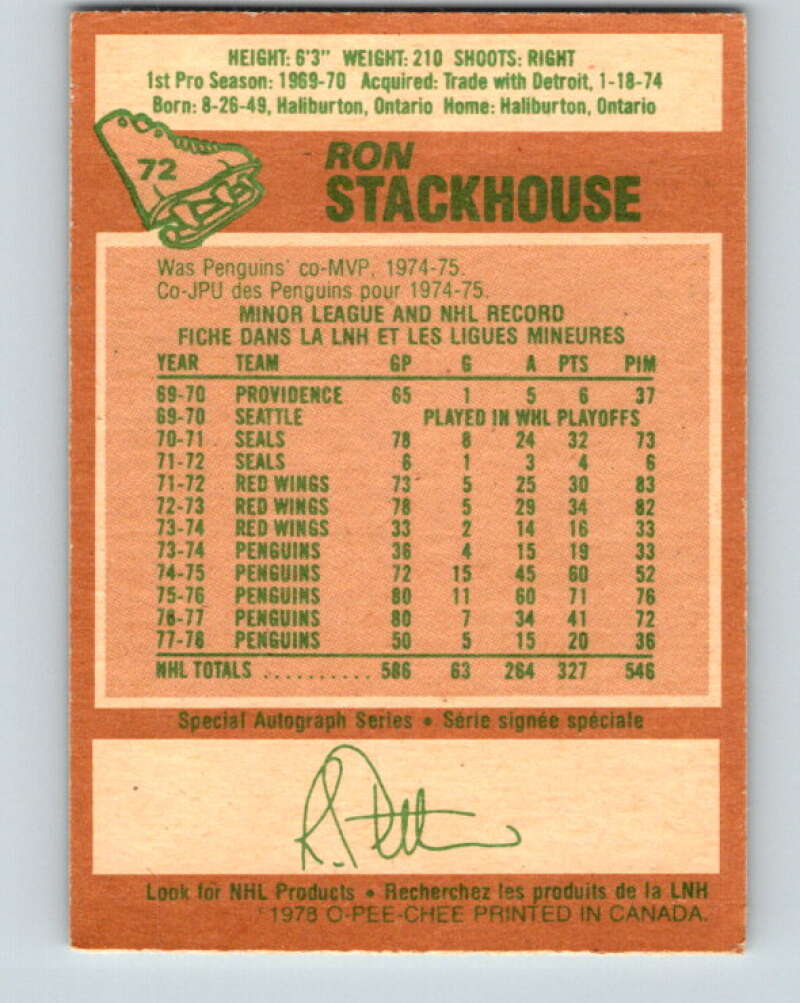 1978-79 O-Pee-Chee #72 Ron Stackhouse  Pittsburgh Penguins  V21867