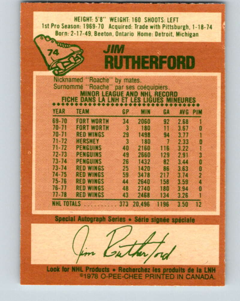 1978-79 O-Pee-Chee #74 Jim Rutherford  Detroit Red Wings  V21890
