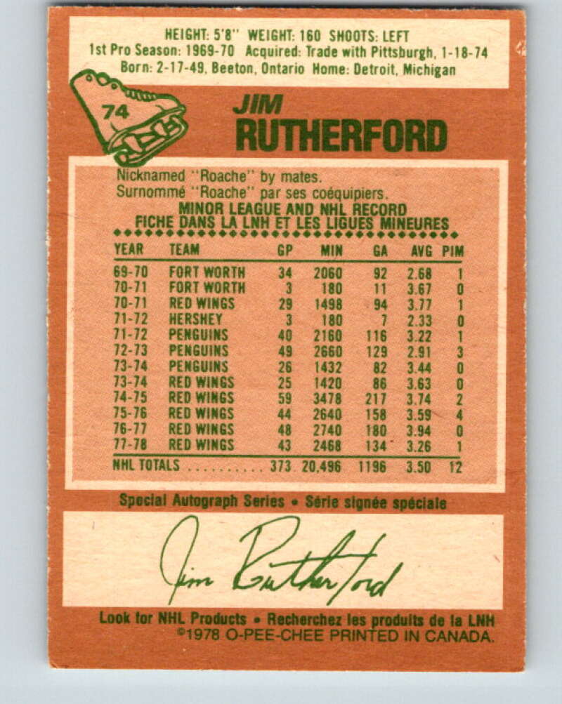 1978-79 O-Pee-Chee #74 Jim Rutherford  Detroit Red Wings  V21892