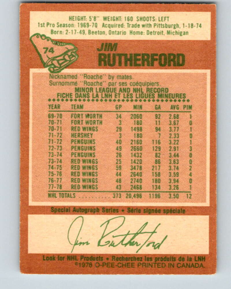 1978-79 O-Pee-Chee #74 Jim Rutherford  Detroit Red Wings  V21895