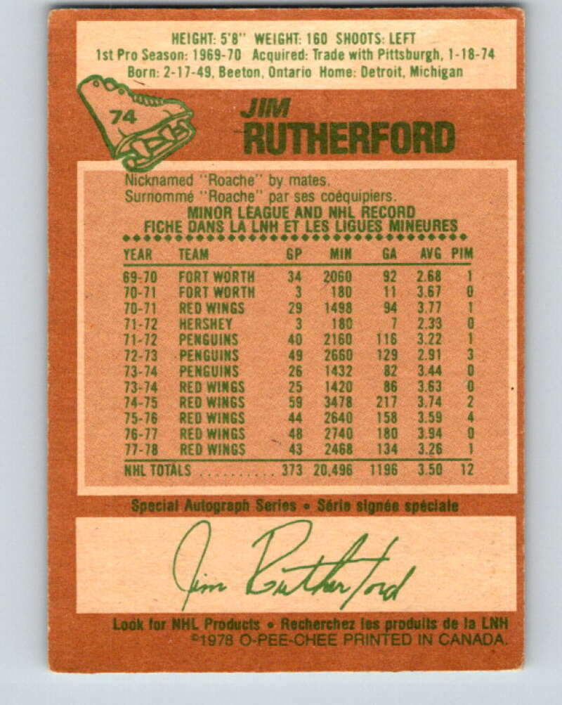 1978-79 O-Pee-Chee #74 Jim Rutherford  Detroit Red Wings  V21898