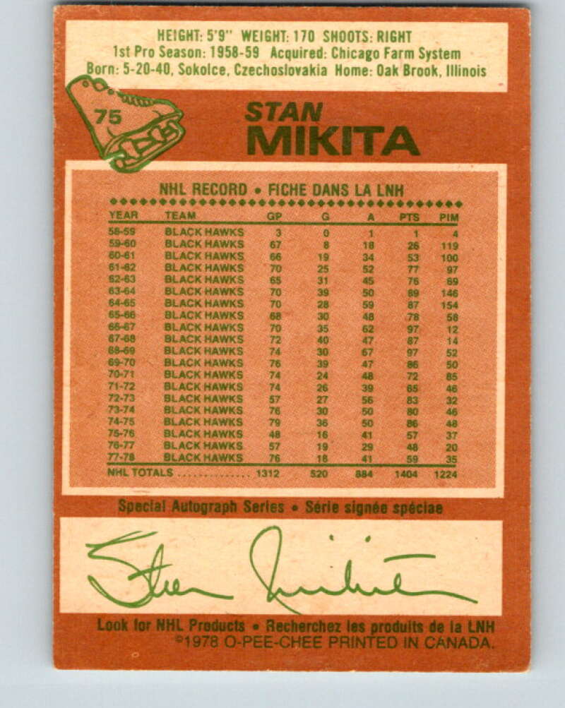 1978-79 O-Pee-Chee #75 Stan Mikita  Chicago Blackhawks  V21916