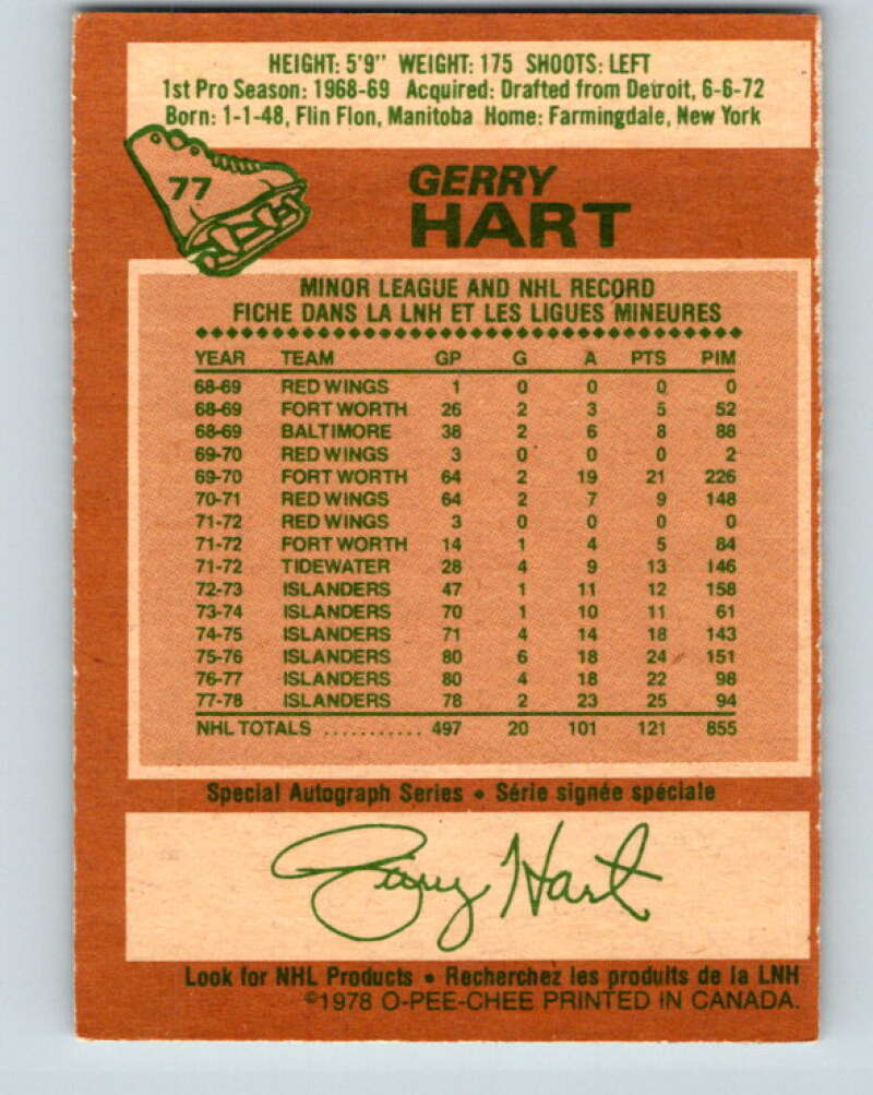 1978-79 O-Pee-Chee #77 Gerry Hart  New York Islanders  V21920