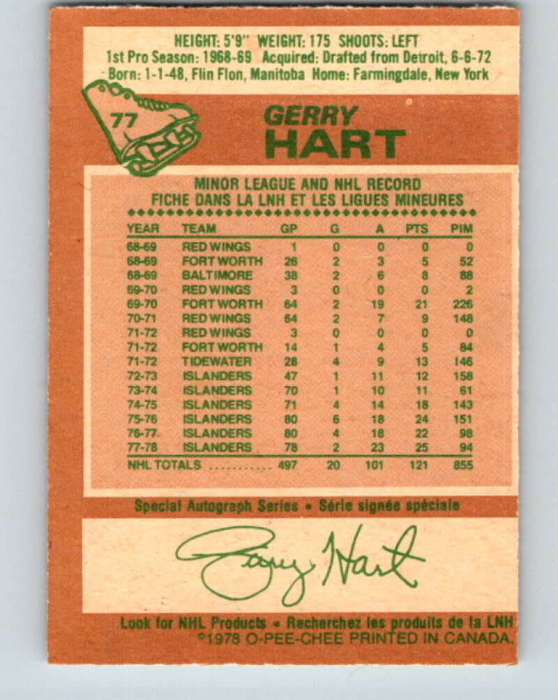 1978-79 O-Pee-Chee #77 Gerry Hart  New York Islanders  V21921