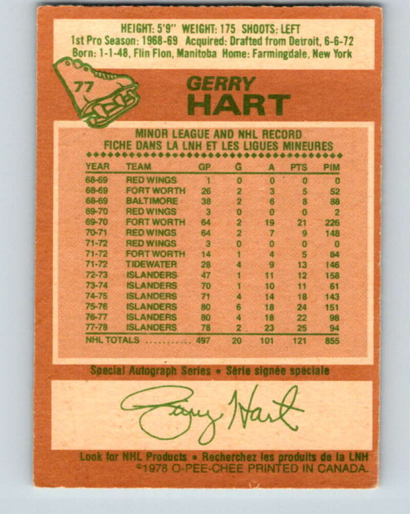 1978-79 O-Pee-Chee #77 Gerry Hart  New York Islanders  V21923
