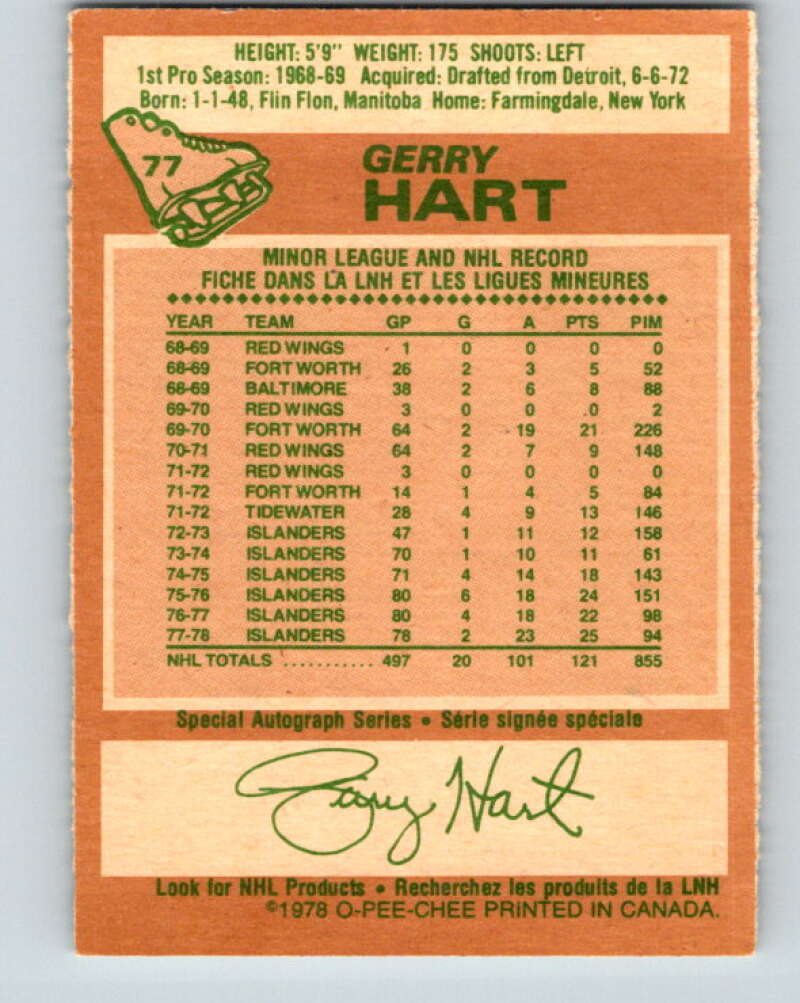 1978-79 O-Pee-Chee #77 Gerry Hart  New York Islanders  V21924