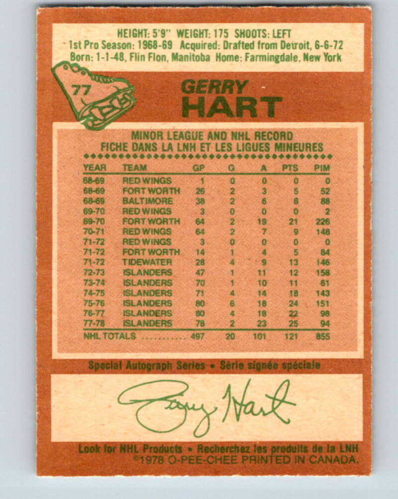 1978-79 O-Pee-Chee #77 Gerry Hart  New York Islanders  V21926