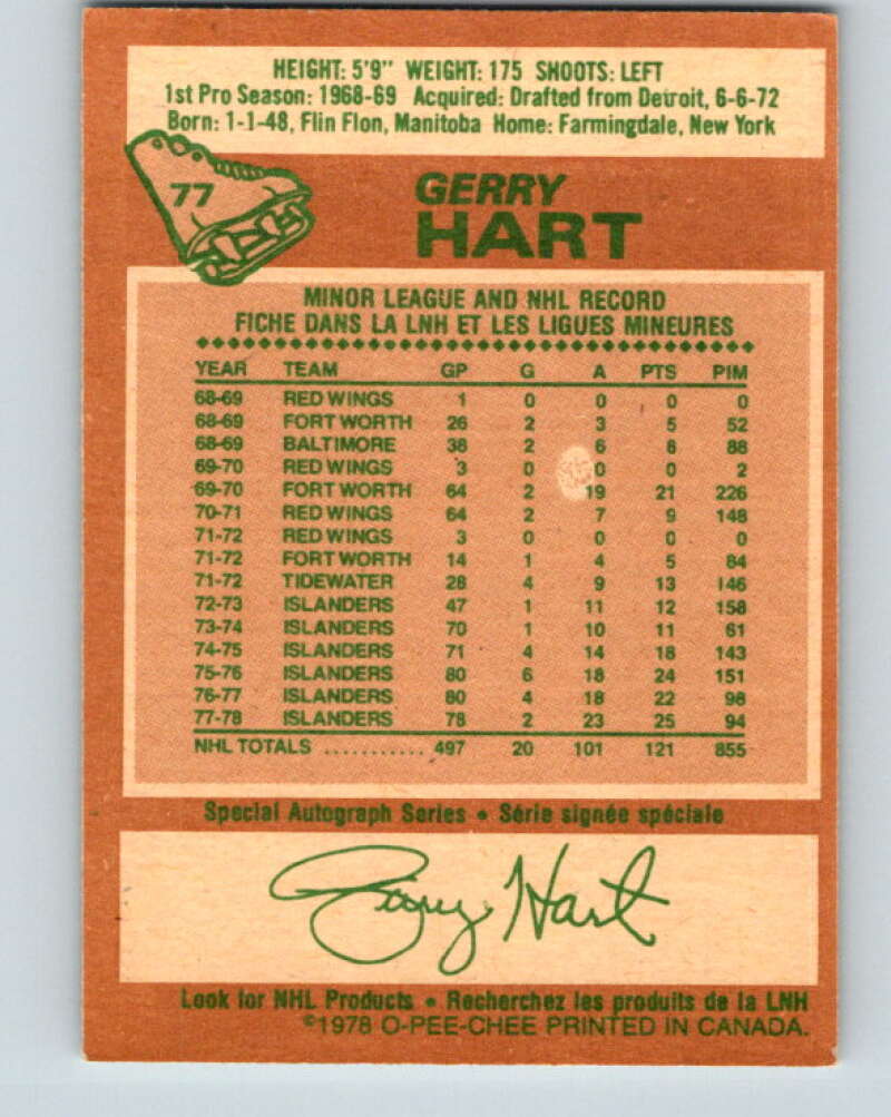 1978-79 O-Pee-Chee #77 Gerry Hart  New York Islanders  V21928