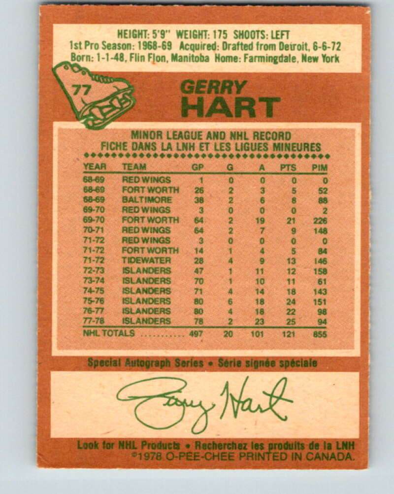 1978-79 O-Pee-Chee #77 Gerry Hart  New York Islanders  V21930