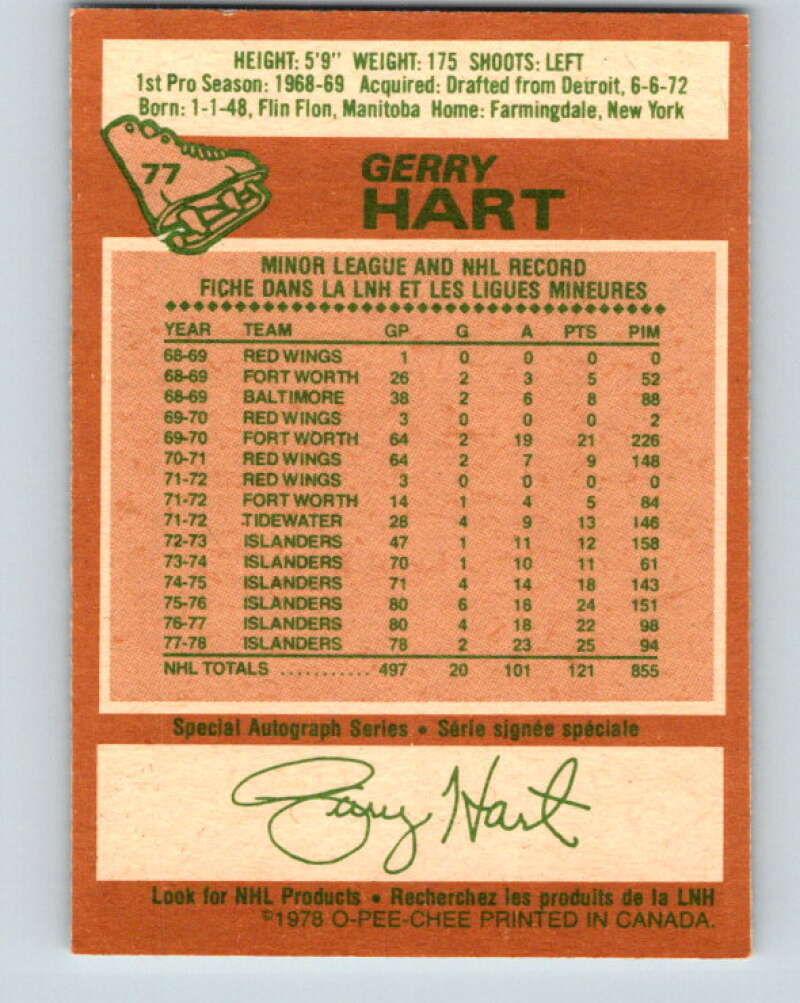 1978-79 O-Pee-Chee #77 Gerry Hart  New York Islanders  V21934