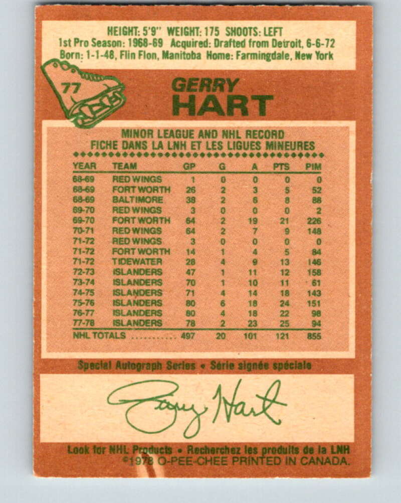 1978-79 O-Pee-Chee #77 Gerry Hart  New York Islanders  V21935