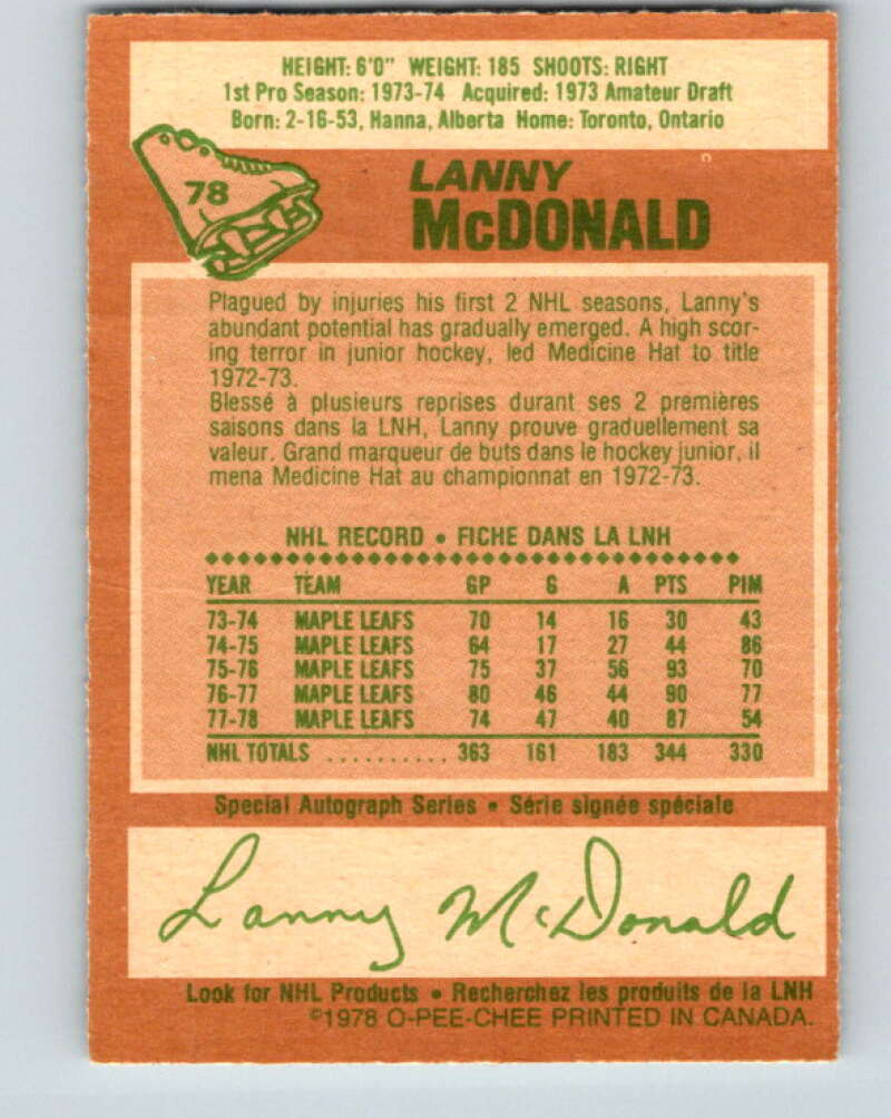 1978-79 O-Pee-Chee #78 Lanny McDonald Maple Leafs  V21945