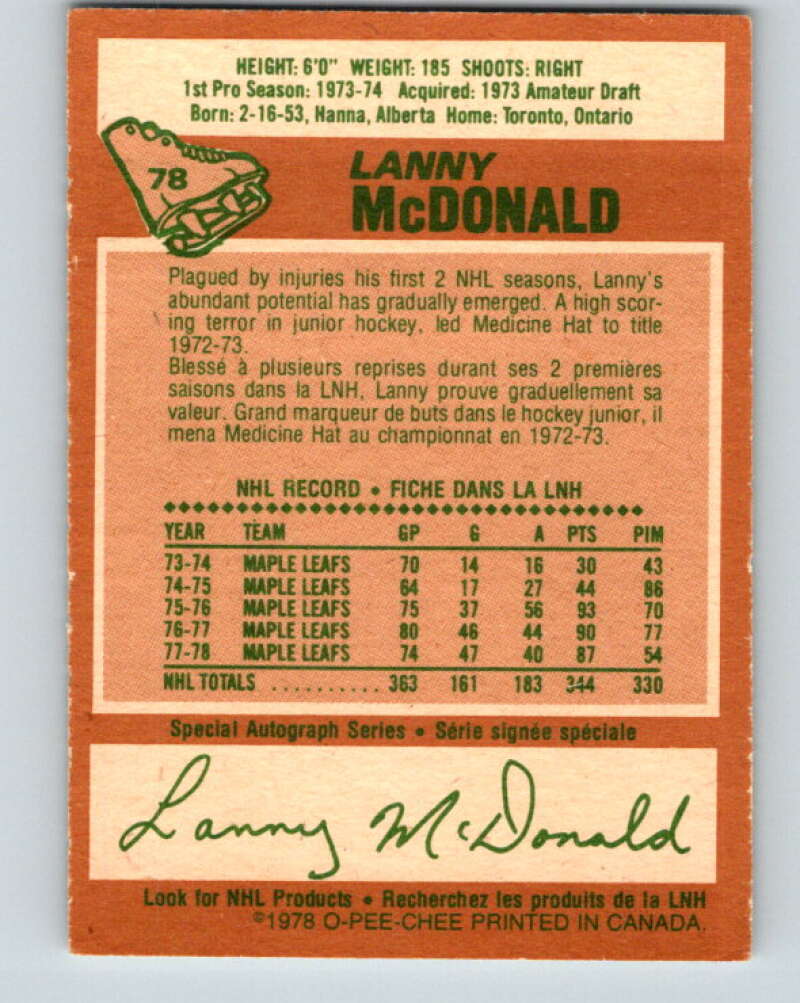 1978-79 O-Pee-Chee #78 Lanny McDonald Maple Leafs  V21956