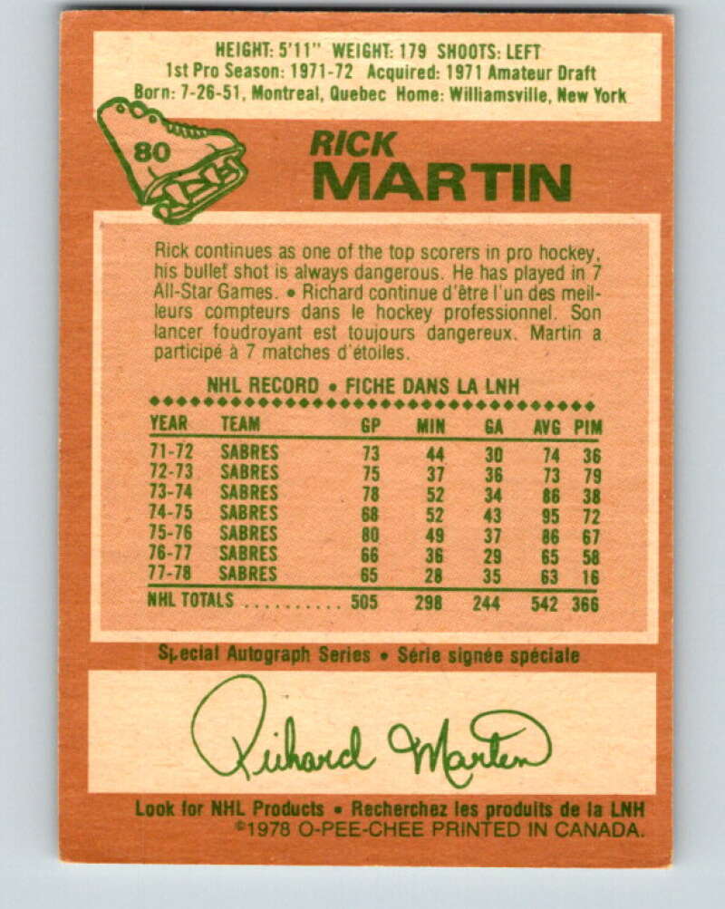 1978-79 O-Pee-Chee #80 Rick Martin  Buffalo Sabres  V21976
