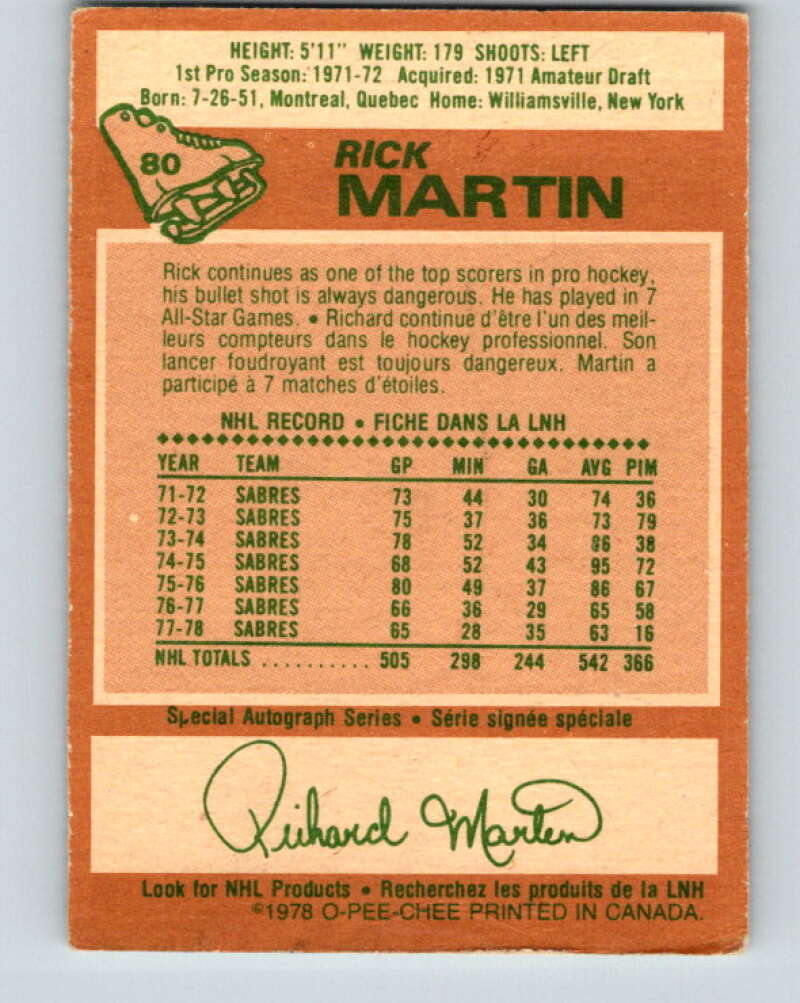 1978-79 O-Pee-Chee #80 Rick Martin  Buffalo Sabres  V21979