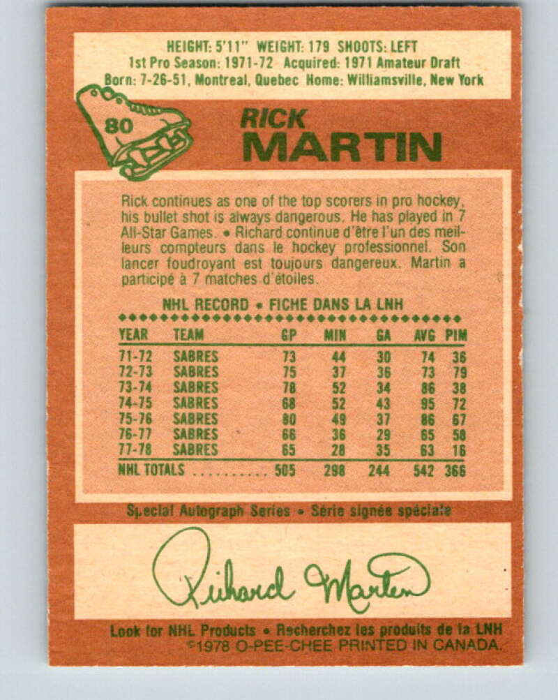 1978-79 O-Pee-Chee #80 Rick Martin  Buffalo Sabres  V21983