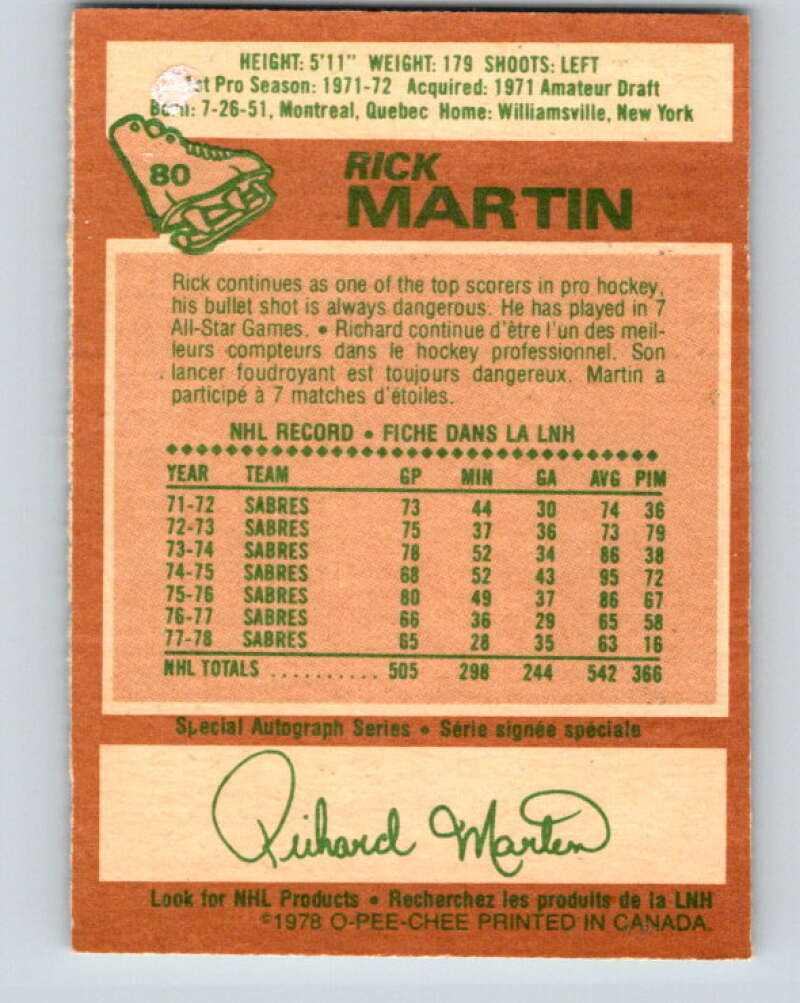 1978-79 O-Pee-Chee #80 Rick Martin  Buffalo Sabres  V21984