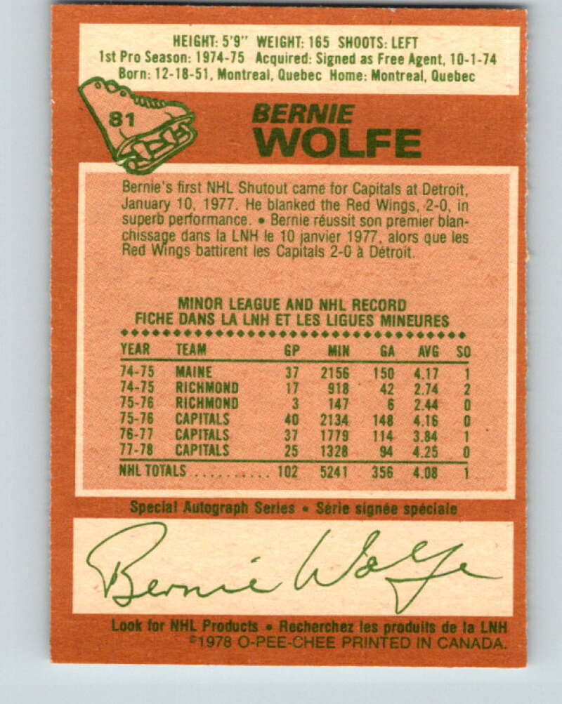 1978-79 O-Pee-Chee #81 Bernie Wolfe  Washington Capitals  V21996