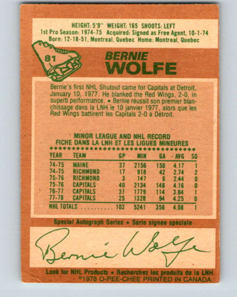 1978-79 O-Pee-Chee #81 Bernie Wolfe  Washington Capitals  V21998