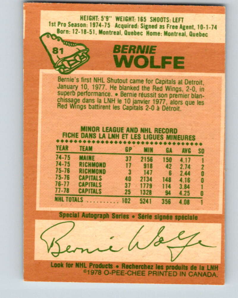 1978-79 O-Pee-Chee #81 Bernie Wolfe  Washington Capitals  V22005