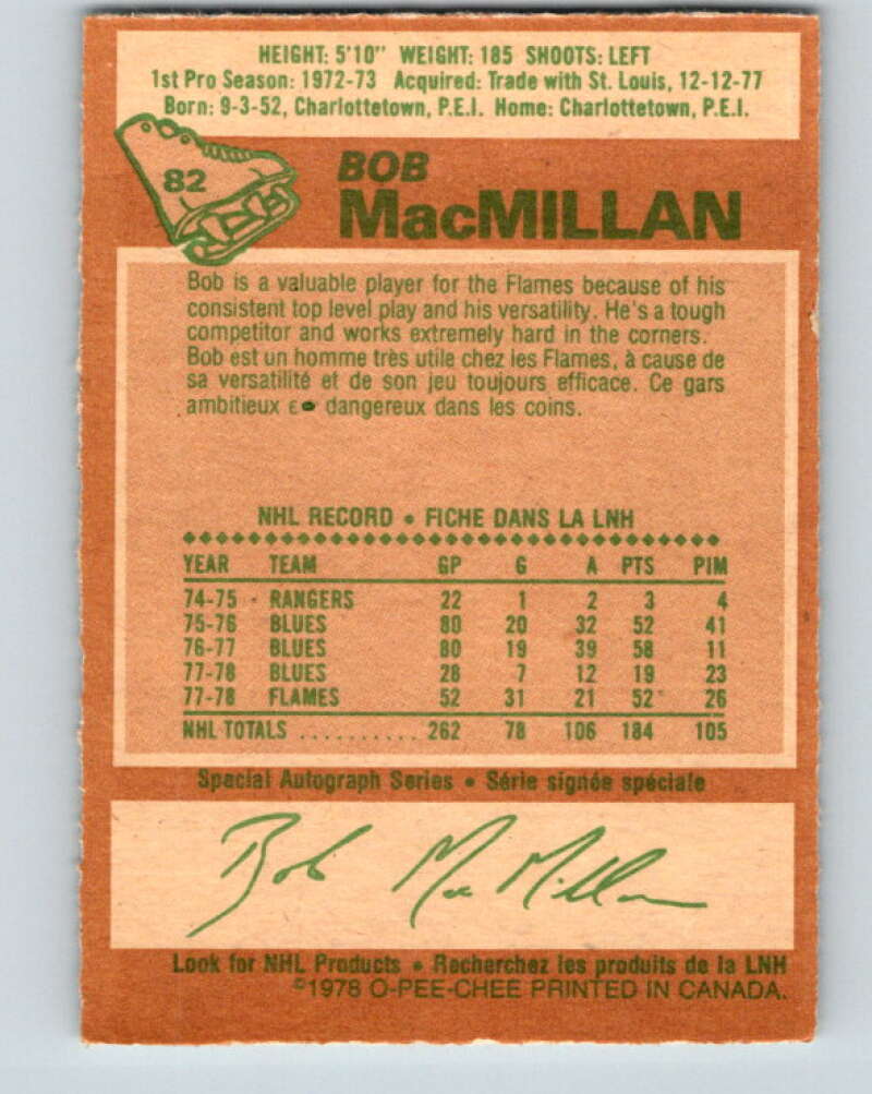 1978-79 O-Pee-Chee #82 Bob MacMillan  Atlanta Flames  V22013