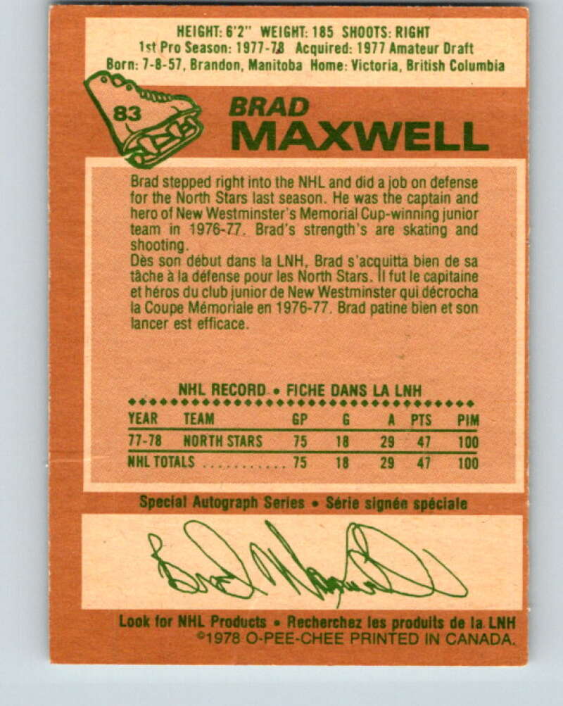 1978-79 O-Pee-Chee #83 Brad Maxwell  RC Rookie Minnesota  V22025
