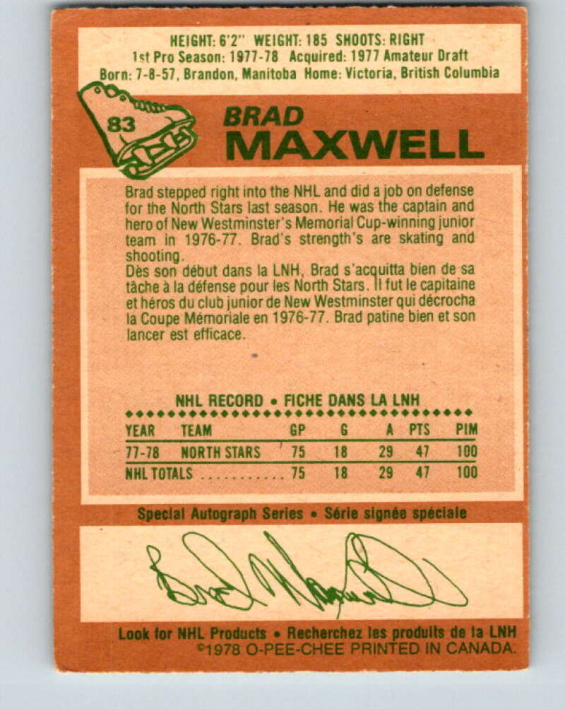 1978-79 O-Pee-Chee #83 Brad Maxwell  RC Rookie Minnesota  V22028