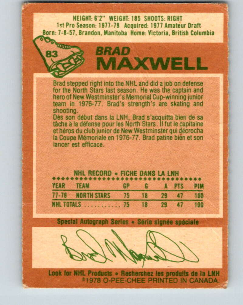 1978-79 O-Pee-Chee #83 Brad Maxwell  RC Rookie Minnesota  V22029