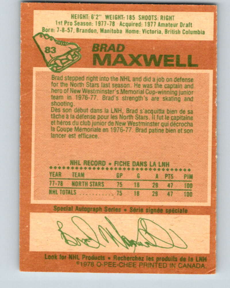 1978-79 O-Pee-Chee #83 Brad Maxwell  RC Rookie Minnesota  V22034