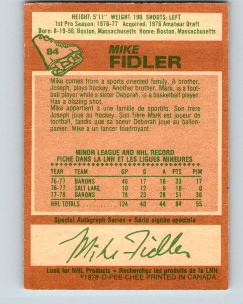 1978-79 O-Pee-Chee #84 Mike Fidler  Minnesota North Stars  V22049