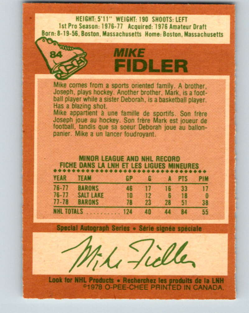 1978-79 O-Pee-Chee #84 Mike Fidler  Minnesota North Stars  V22050