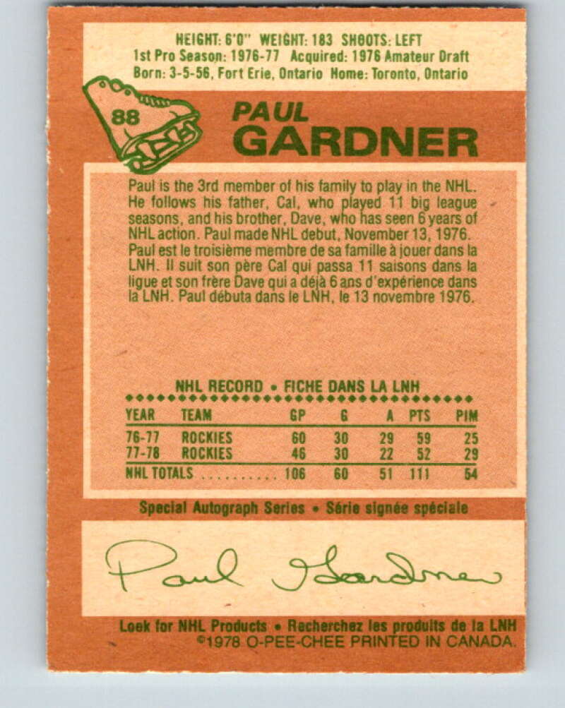 1978-79 O-Pee-Chee #88 Paul Gardner  Colorado Rockies  V22101