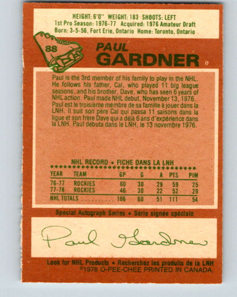 1978-79 O-Pee-Chee #88 Paul Gardner  Colorado Rockies  V22107