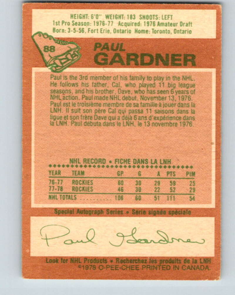 1978-79 O-Pee-Chee #88 Paul Gardner  Colorado Rockies  V22109