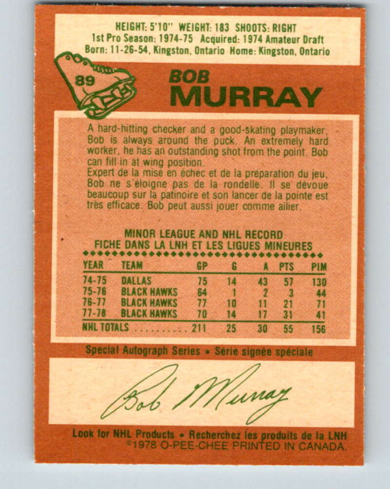 1978-79 O-Pee-Chee #89 Bob Murray  Chicago Blackhawks  V22113