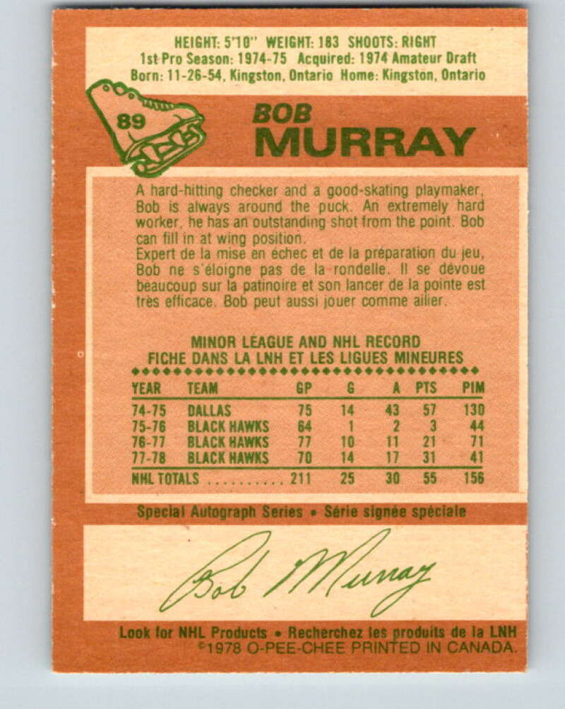 1978-79 O-Pee-Chee #89 Bob Murray  Chicago Blackhawks  V22115