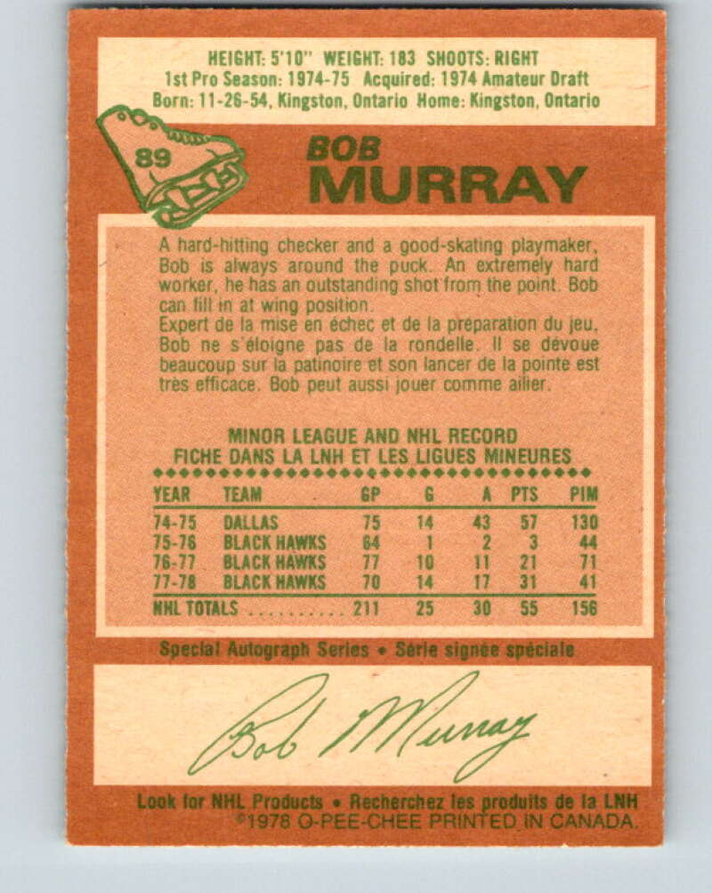 1978-79 O-Pee-Chee #89 Bob Murray  Chicago Blackhawks  V22117