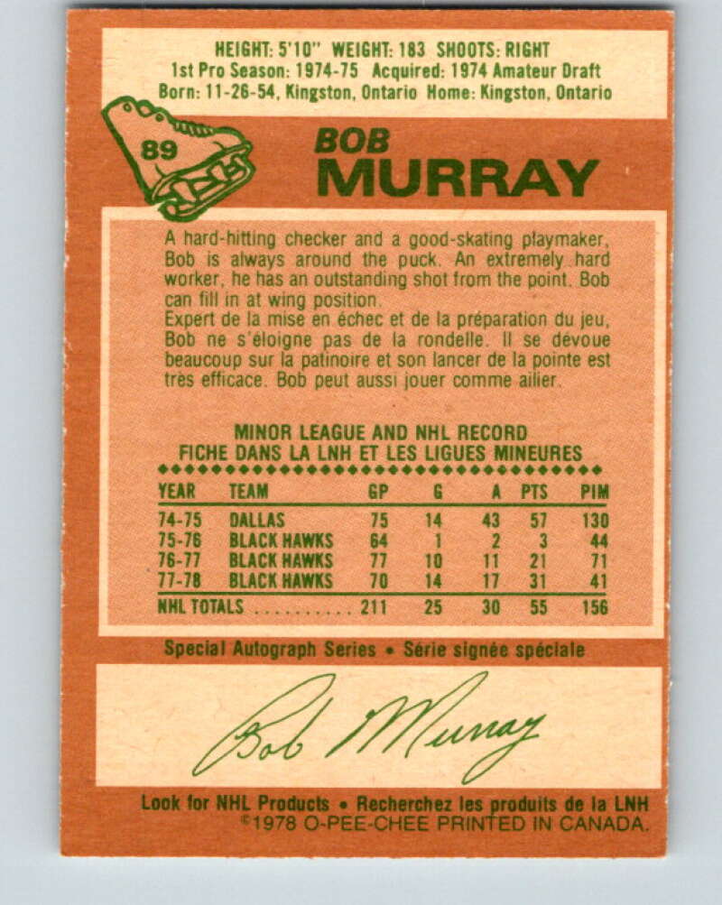 1978-79 O-Pee-Chee #89 Bob Murray  Chicago Blackhawks  V22119