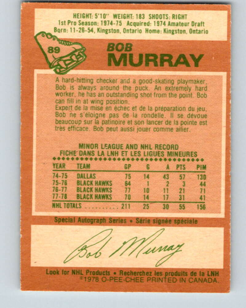 1978-79 O-Pee-Chee #89 Bob Murray  Chicago Blackhawks  V22122