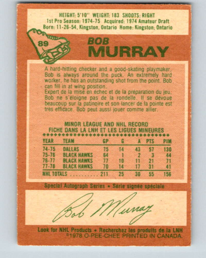 1978-79 O-Pee-Chee #89 Bob Murray  Chicago Blackhawks  V22124