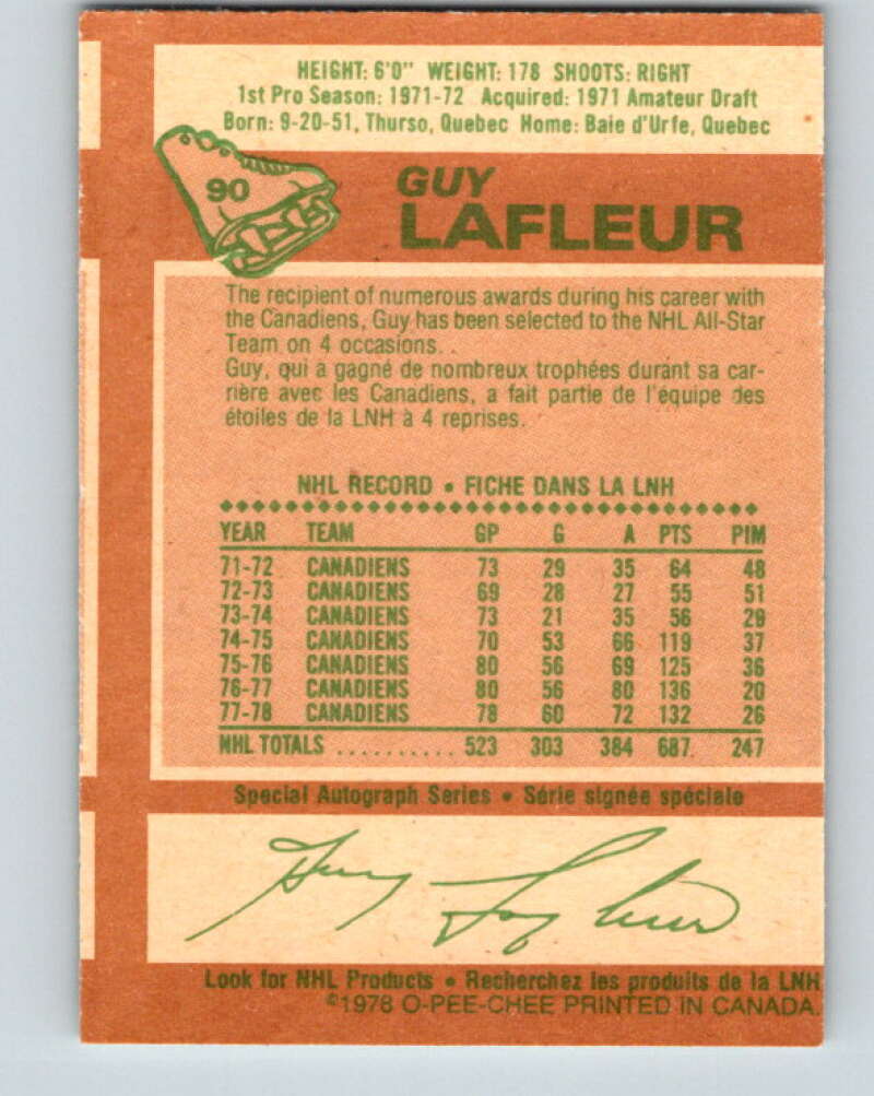 1978-79 O-Pee-Chee #90 Guy Lafleur AS  Montreal Canadiens  V22125