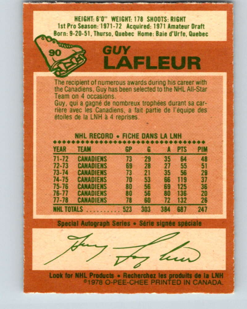 1978-79 O-Pee-Chee #90 Guy Lafleur AS  Montreal Canadiens  V22126