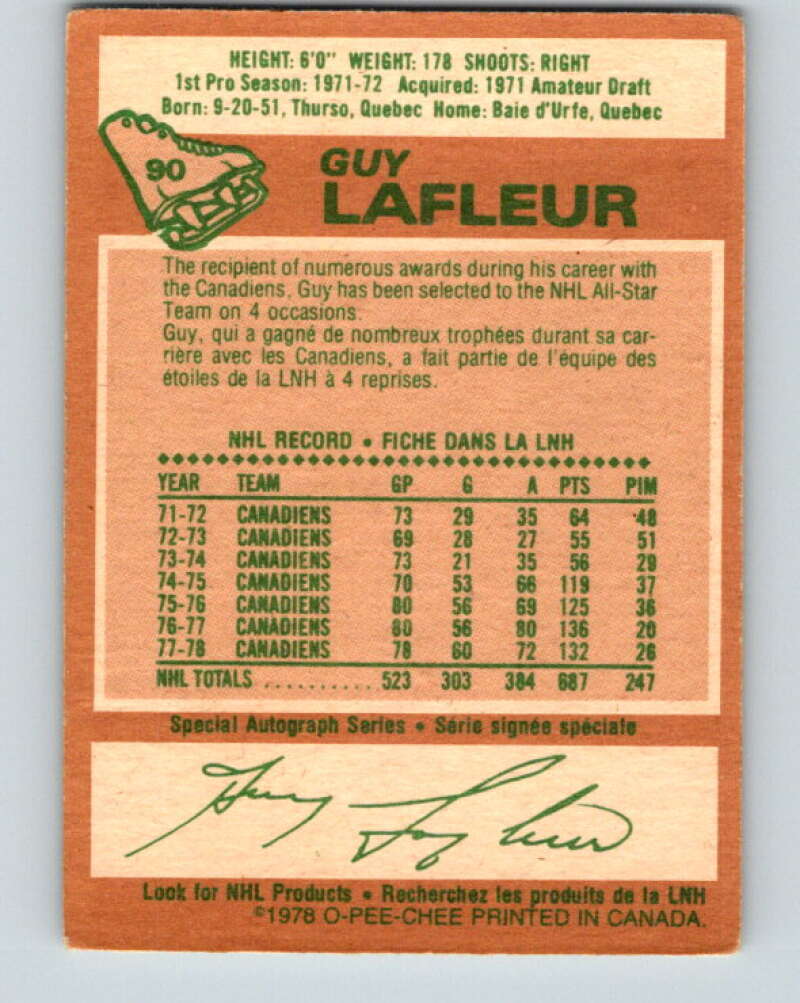 1978-79 O-Pee-Chee #90 Guy Lafleur AS  Montreal Canadiens  V22127