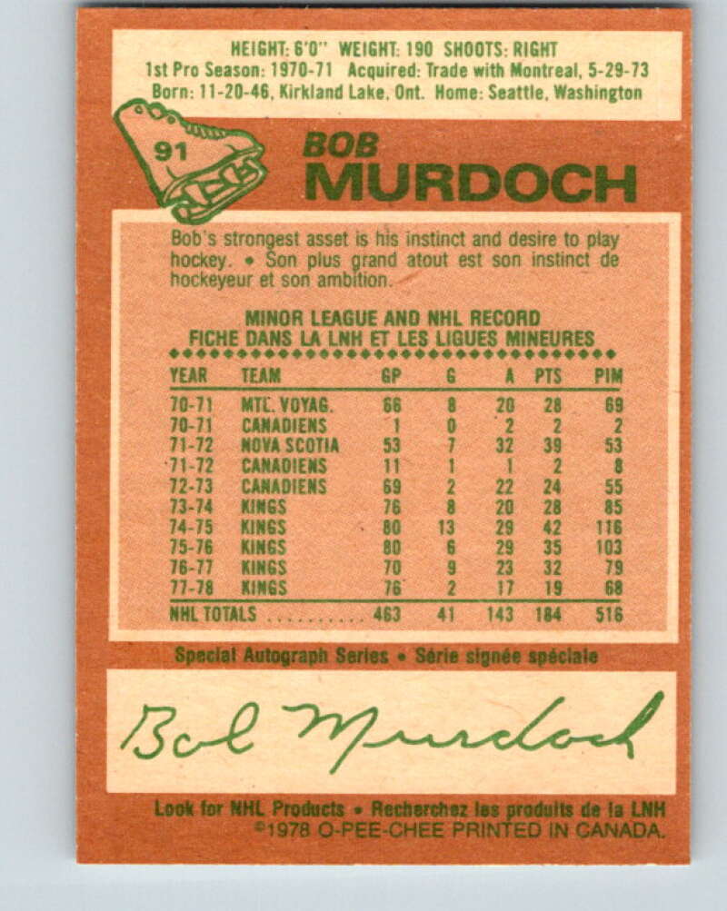 1978-79 O-Pee-Chee #91 Bob Murdoch  Los Angeles Kings  V22132