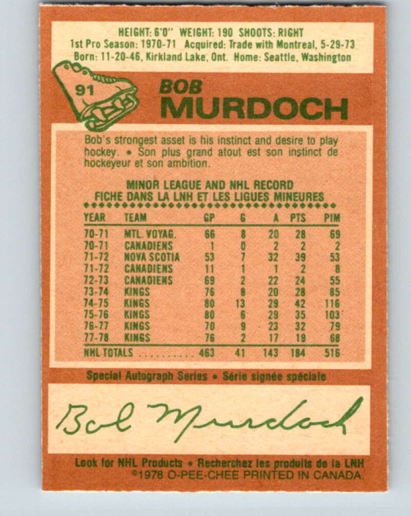 1978-79 O-Pee-Chee #91 Bob Murdoch  Los Angeles Kings  V22133